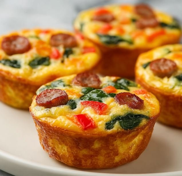Sausage, Spinach, and Bell Pepper Quiche Muffins