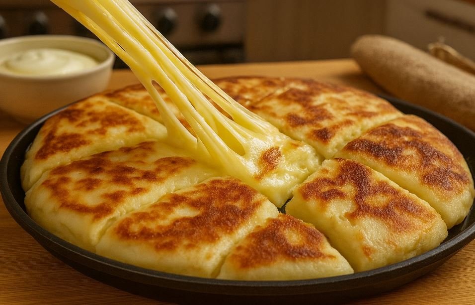 Delicious Homemade Cheese Potato Bread in a Frying Pan