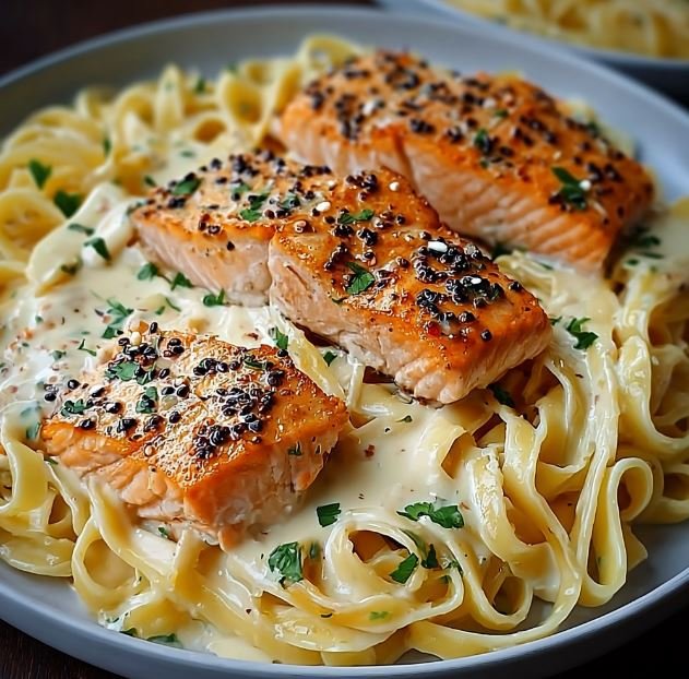 Creamy Garlic Butter Salmon Pasta