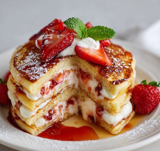 Strawberry Cream Cheese Stuffed Pancakes