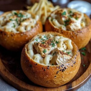 Chicken Alfredo Garlic Bread Bowls – Cozy, Comforting Goodness