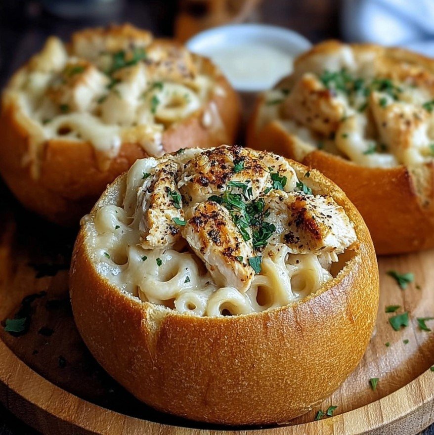 Chicken Alfredo Garlic Bread Bowls – Cozy, Comforting Goodness