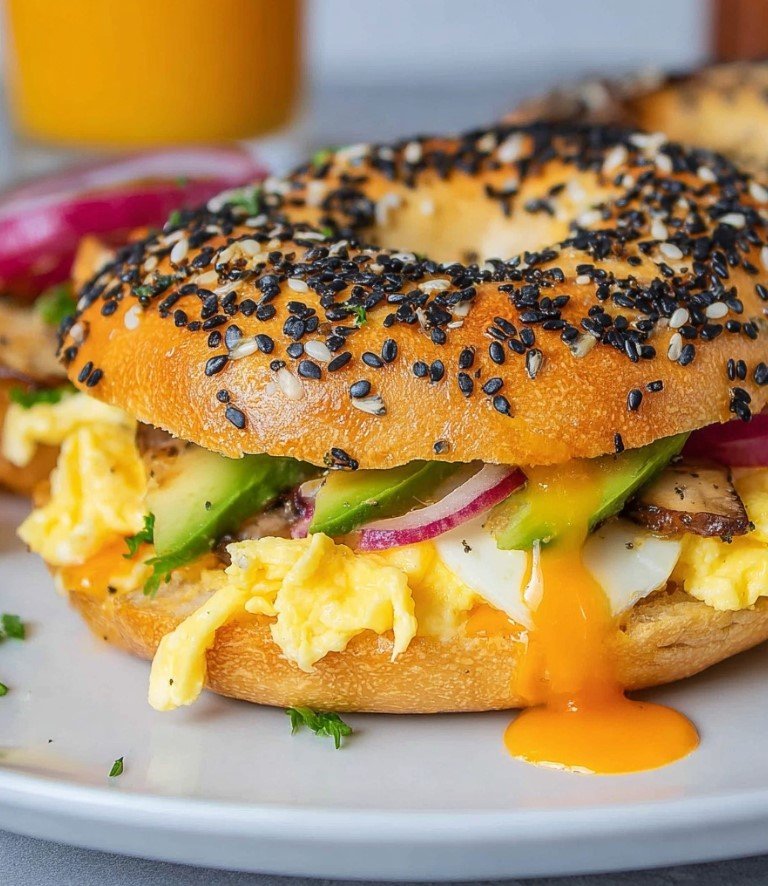 Delicious Bagel with Scrambled Eggs & Sautéed Mushrooms - A Cozy Breakfast