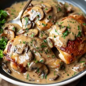 Savory Smothered Chicken Thighs with Creamy Mushroom Gravy