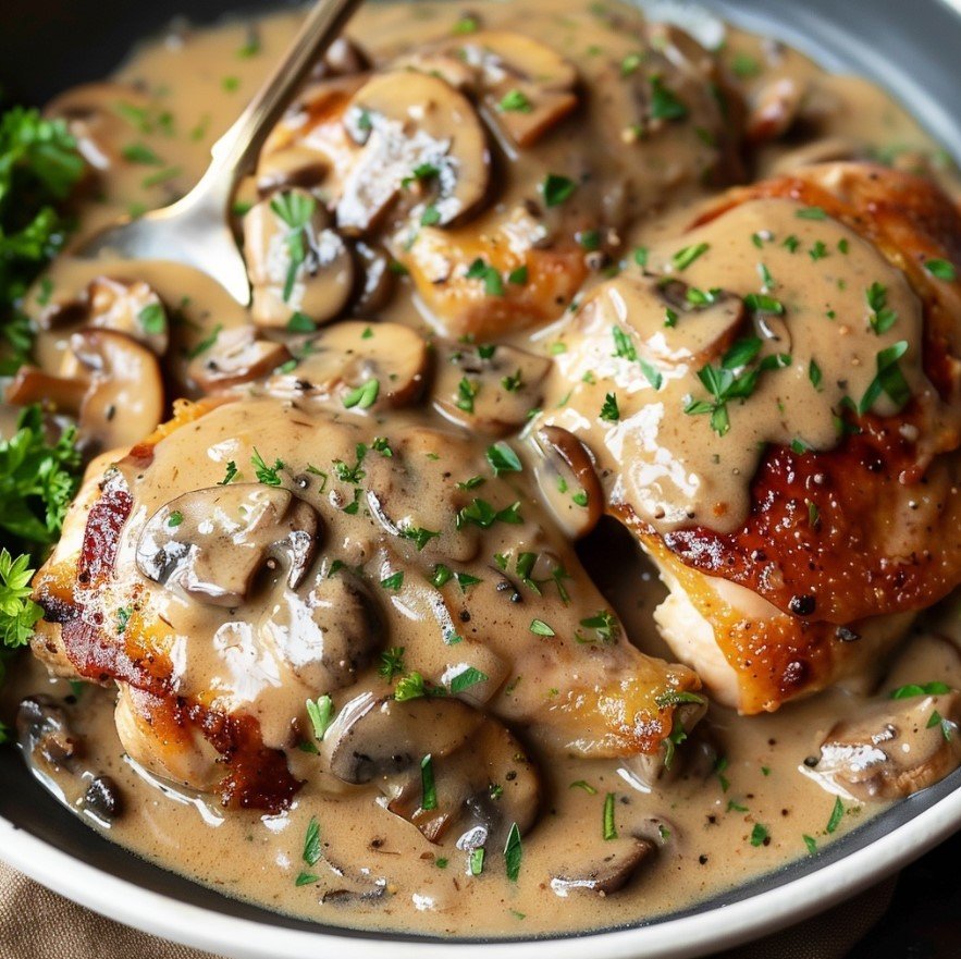 Savory Smothered Chicken Thighs with Creamy Mushroom Gravy