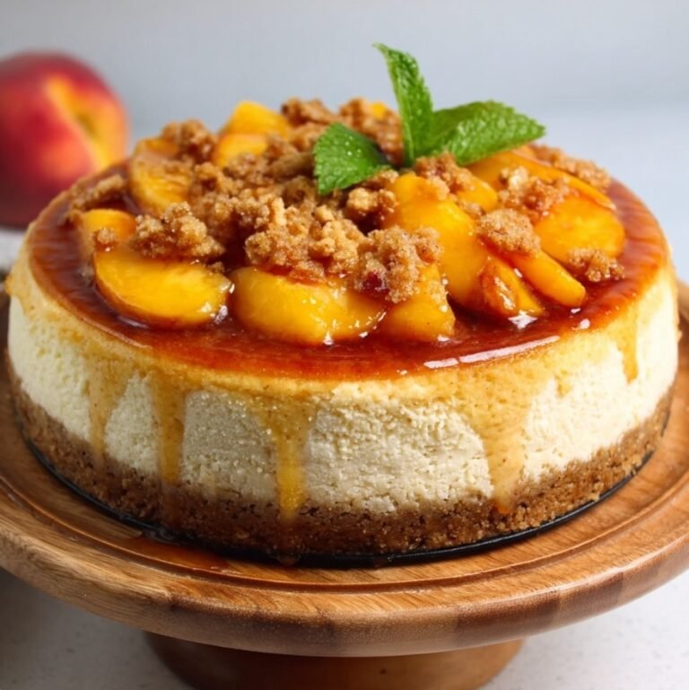 Indulgent Peach Cheesecake with Luscious Peach Topping