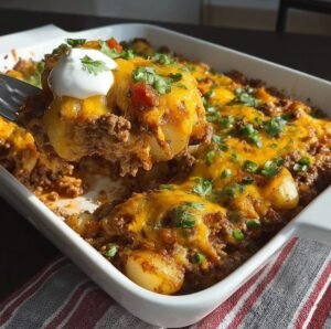 Cozy Cheesy Beef & Potato Casserole Baked to Perfection