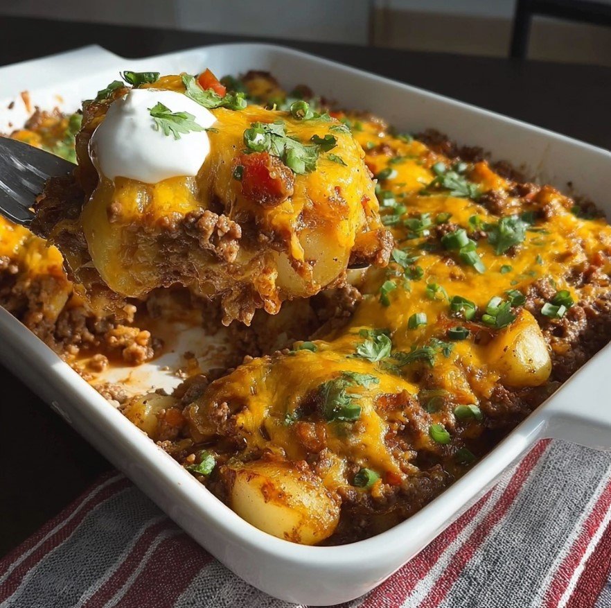 Cozy Cheesy Beef & Potato Casserole Baked to Perfection
