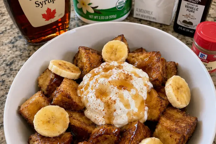 Protein-Packed French Toast Bites with Banana and Maple Syrup