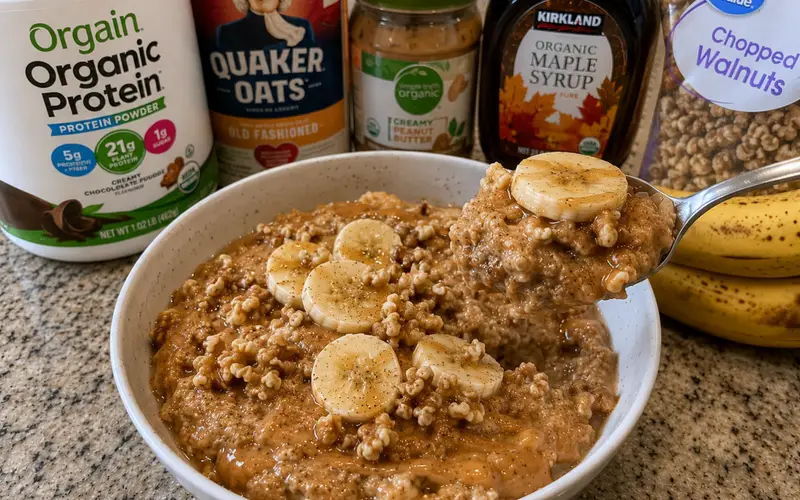 Protein-Packed Peanut Butter Oatmeal with Bananas and Walnuts