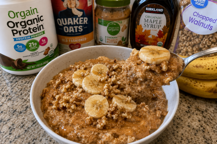 Protein-Packed Peanut Butter Oatmeal with Bananas and Walnuts