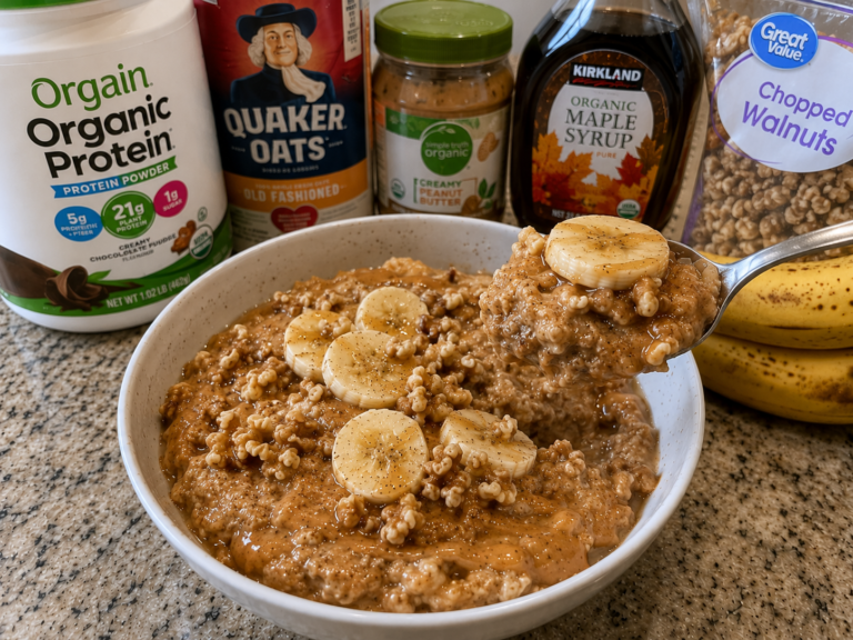 Protein-Packed Peanut Butter Oatmeal with Bananas and Walnuts