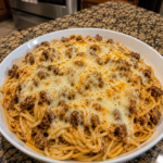 cheesy baked spaghetti with ground beef 1