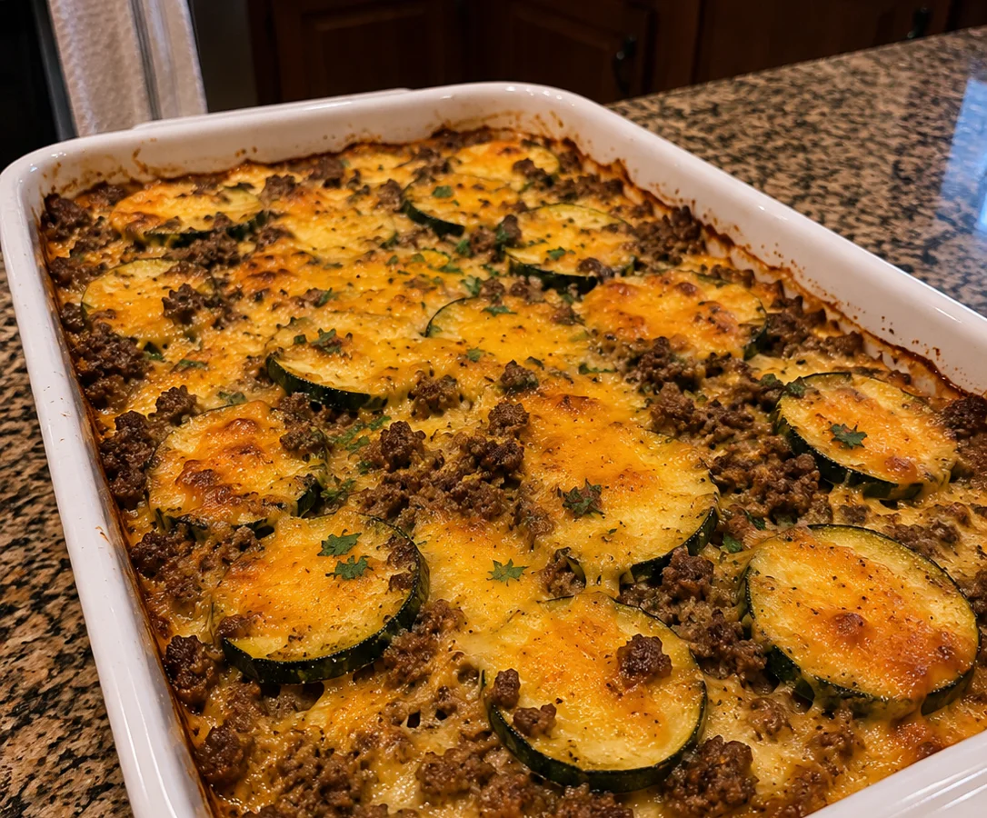 Cheesy Zucchini and Ground Beef Casserole