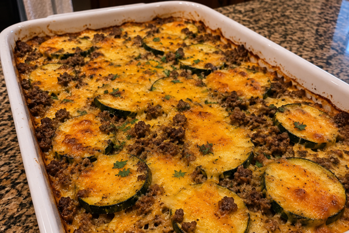 Cheesy Zucchini and Ground Beef Casserole