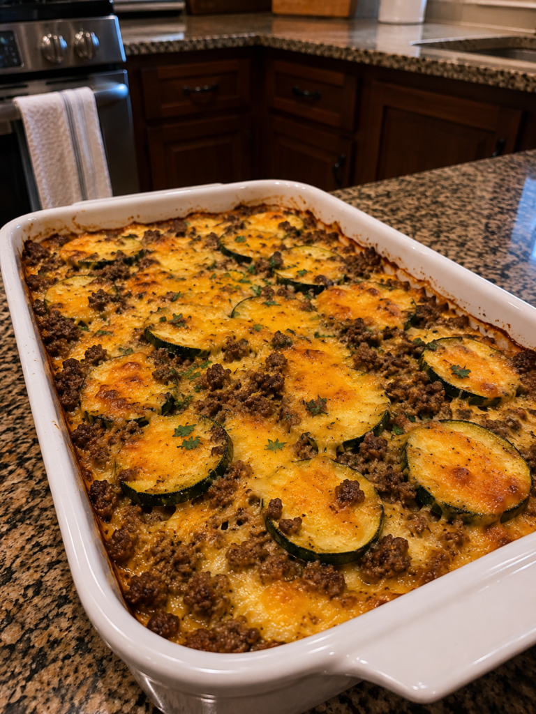 Cheesy Zucchini and Ground Beef Casserole