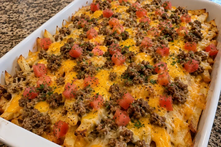 Loaded Cheesy Beef Fries Casserole