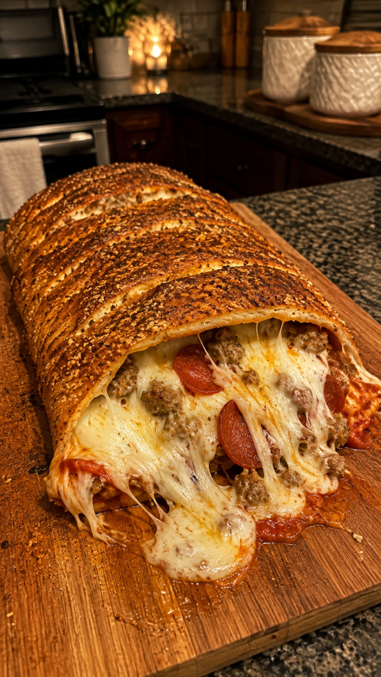 Stuffed Cheesy Pepperoni and Sausage Bread